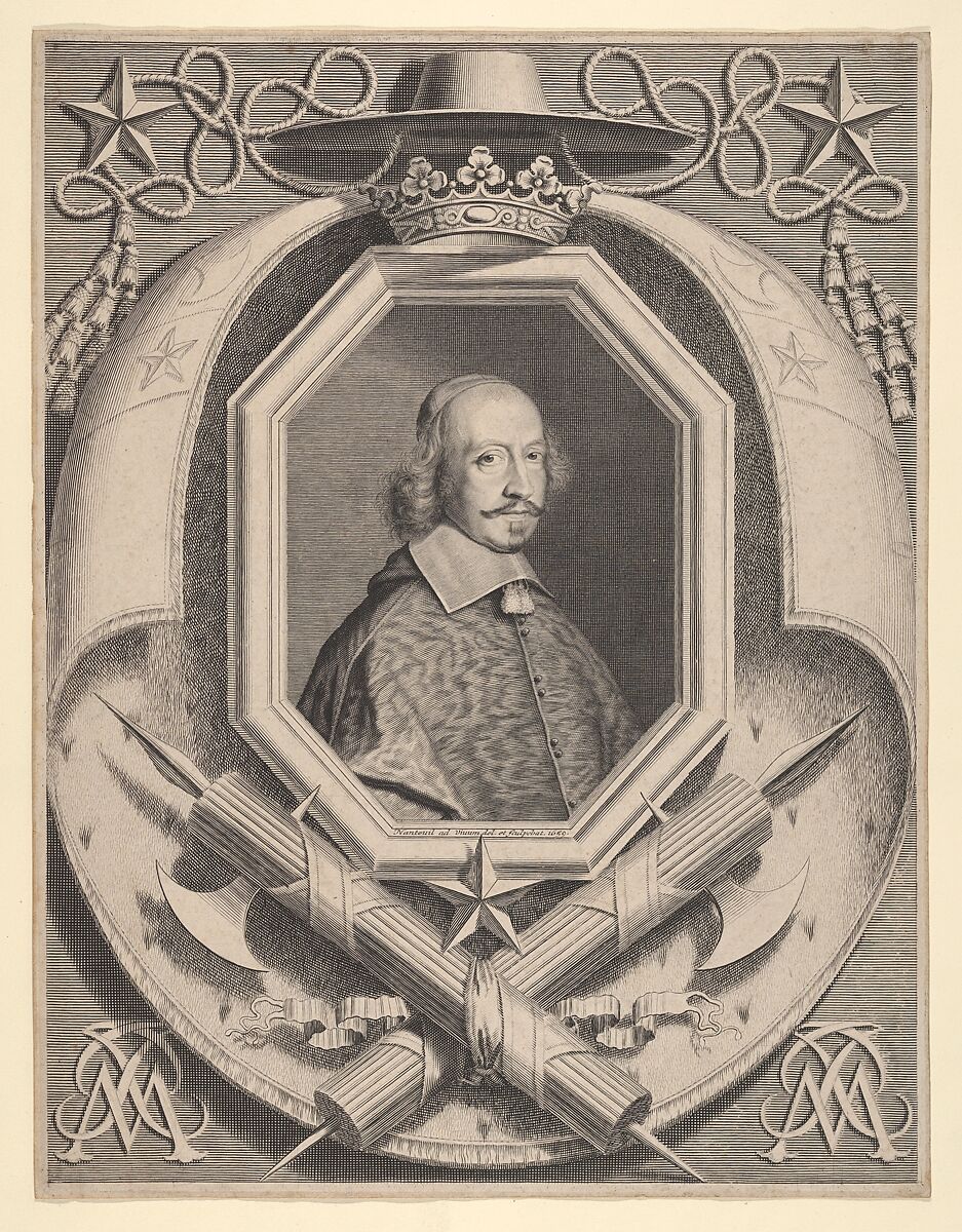 Cardinal Jules Mazarin, Robert Nanteuil (French, Reims 1623–1678 Paris), Engraving; first state of two (Petitjean & Wickert) 