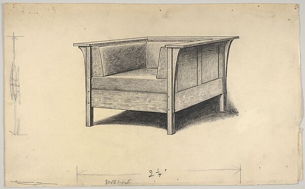 Design for an Arm chair, L. &amp; J. G. Stickley of Fayetteville, New York, graphite, black chalk, pen and black ink 