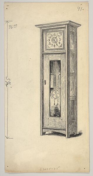Design for a Standing Clock, L. &amp; J. G. Stickley of Fayetteville, New York, graphite, black chalk, pen and black ink 