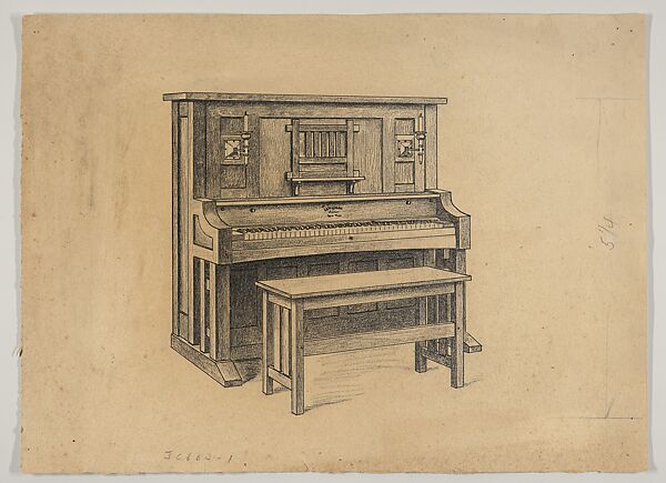 Design for a Piano, L. &amp; J. G. Stickley of Fayetteville, New York, graphite, black chalk, pen and black ink 