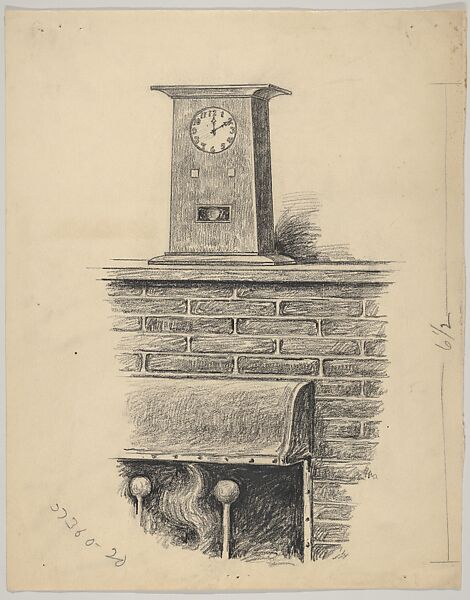 Design for a Mantel Clock, L. &amp; J. G. Stickley of Fayetteville, New York, Graphite, black chalk, pen and black ink 