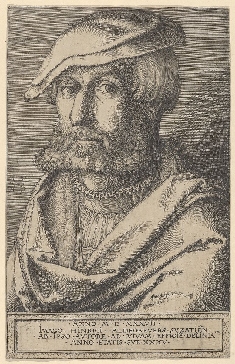 Self-Portrait at Age Thirty-Five, Heinrich Aldegrever (German, Paderborn ca. 1502–1555/1561 Soest), Engraving 