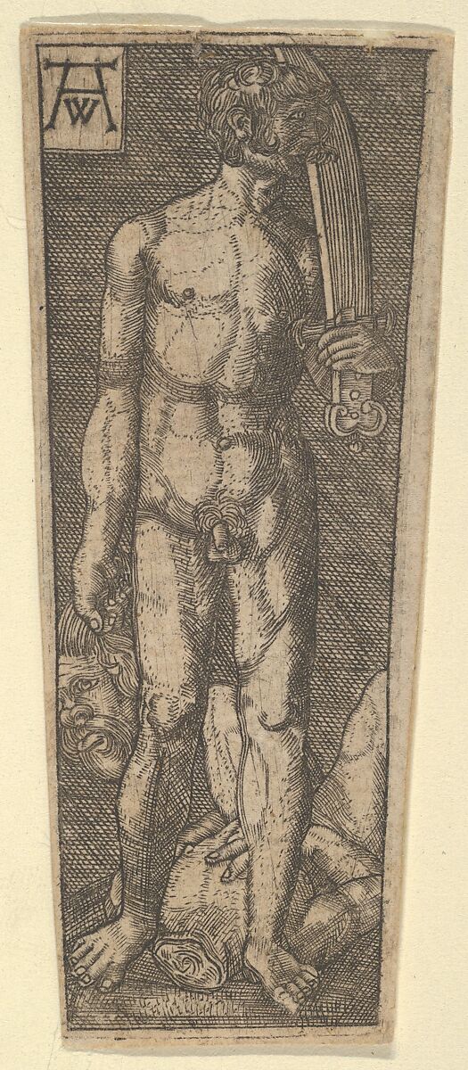 Reverse Copy of the Top of Dagger Sheath with David Holding the Head of Goliath, after Heinrich Aldegrever (German, Paderborn ca. 1502–1555/1561 Soest), Engraving 