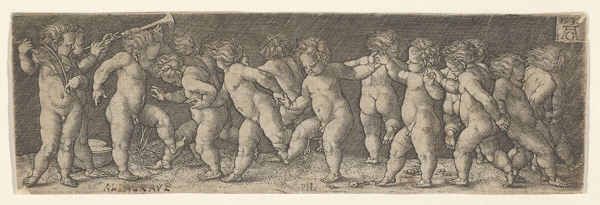 Fifteen Nude Children Dancing, Heinrich Aldegrever (German, Paderborn ca. 1502–1555/1561 Soest), Engraving 