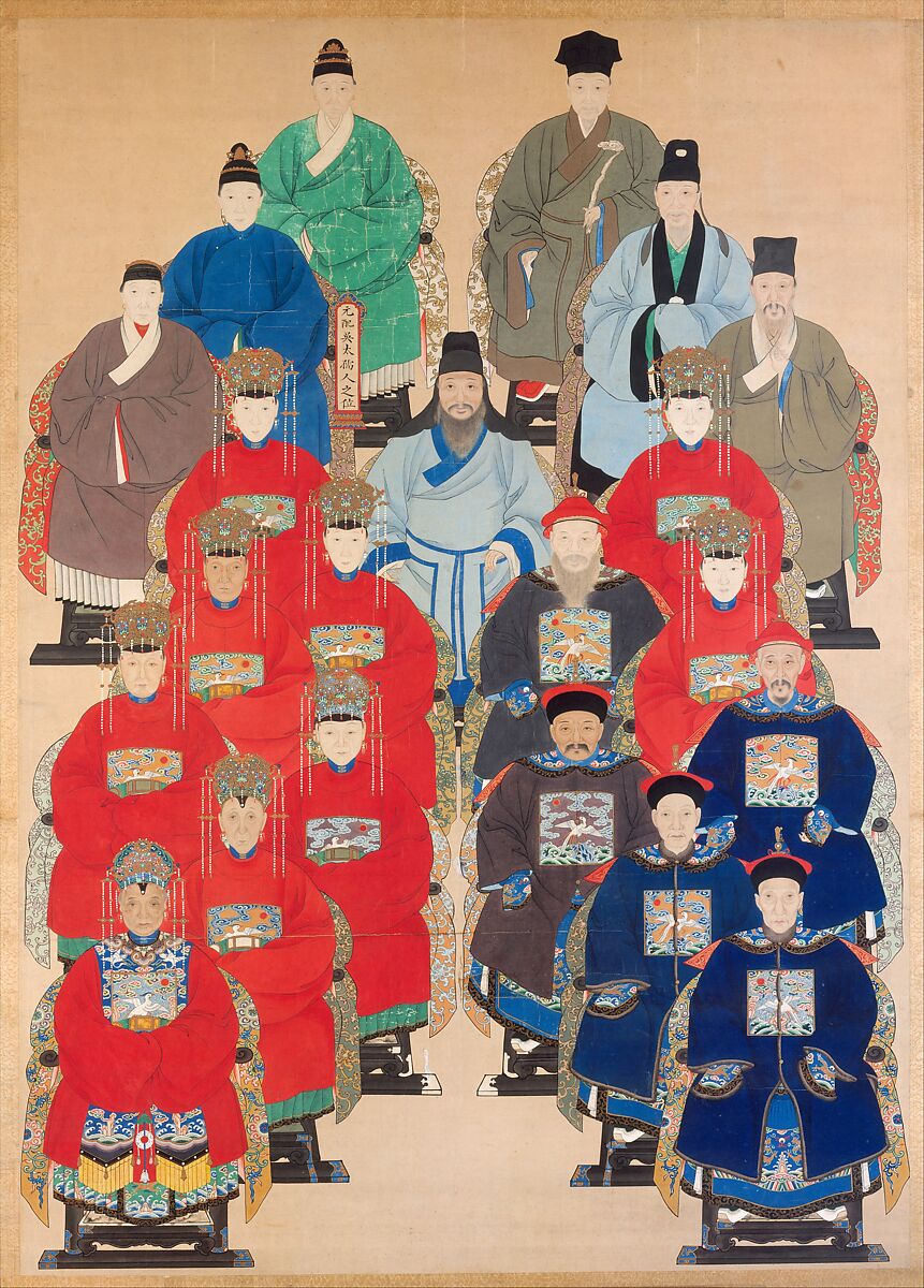 Twenty-one Ancestors with Spirit Tablet, Unidentified artist, Ink and color on paper, China 