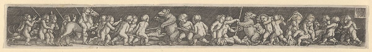 Frieze with Children Fighting Bears, Heinrich Aldegrever (German, Paderborn ca. 1502–1555/1561 Soest), Engraving; second state of two (New Hollstein) 