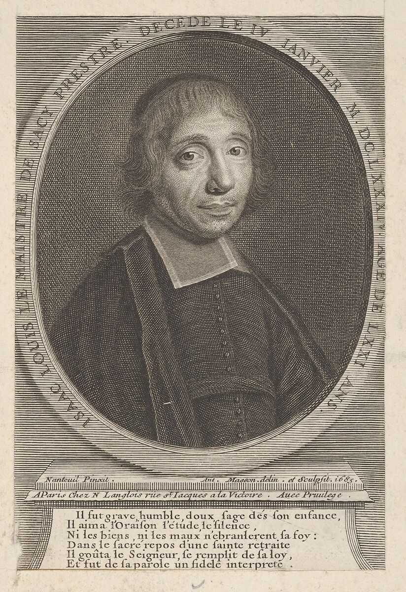 Louis-Isaac Lemaistre de Sacy, Antoine Masson (French, Loury 1636–1700 Paris), Engraving; second state of two (Petitjean & Wickert) 