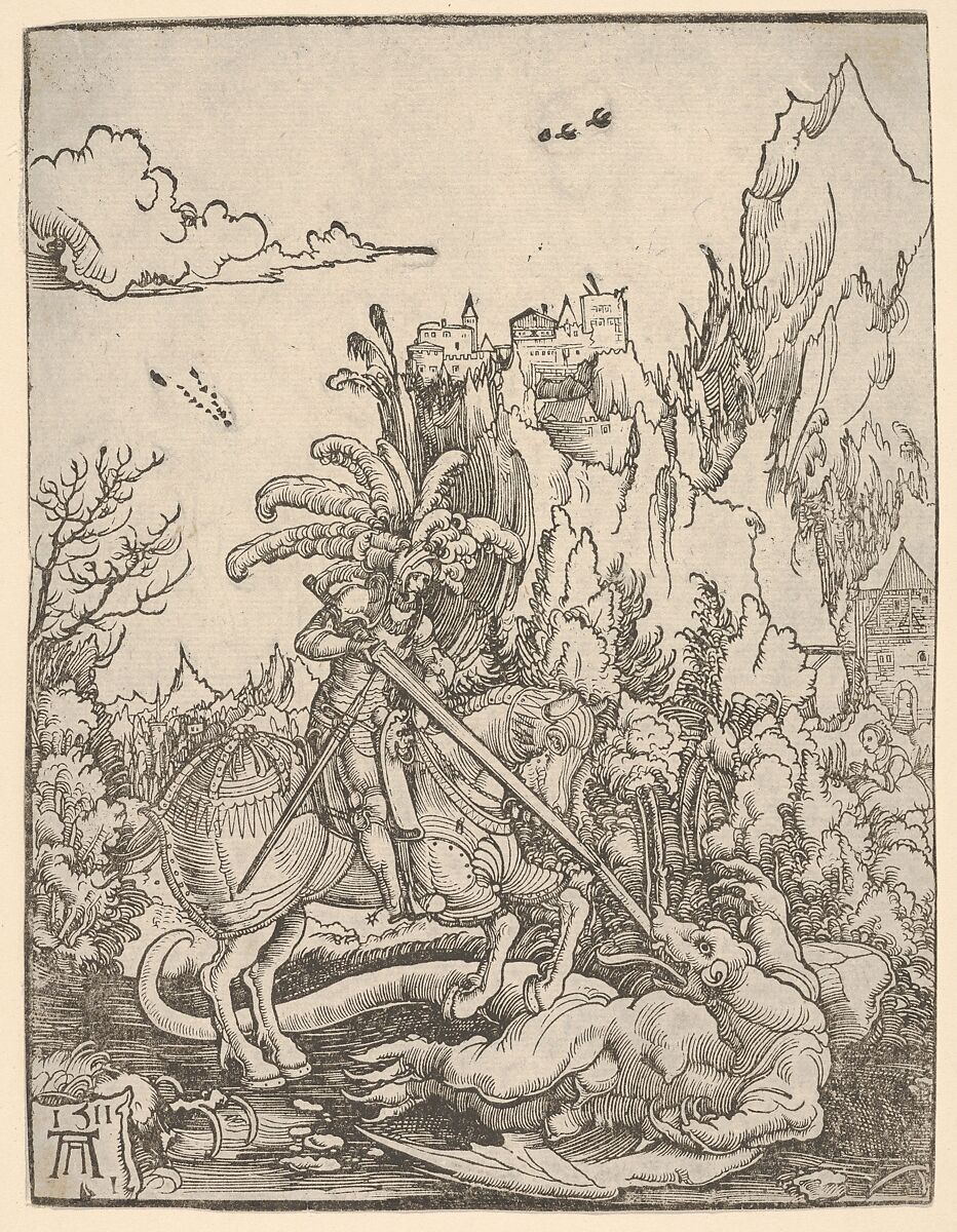 Saint George Killing the Dragon, Albrecht Altdorfer (German, Regensburg ca. 1480–1538 Regensburg), Woodcut 