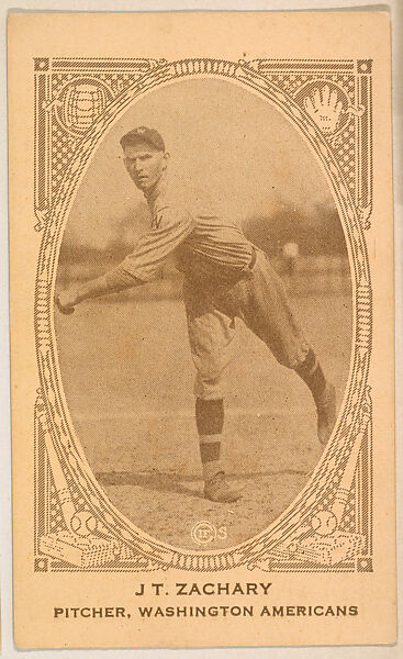 J T. Zachary, Pitcher, Washington Americans, from the American Caramel Baseball Players series (E120) for the American Caramel Company, Issued by American Caramel Company, Lancaster and York, Pennsylvania, Photolithograph 