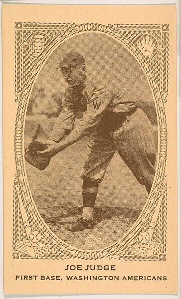 Joe Judge, First Base, Washington Americans, from the American Caramel Baseball Players series (E120) for the American Caramel Company, Issued by American Caramel Company, Lancaster and York, Pennsylvania, Photolithograph 