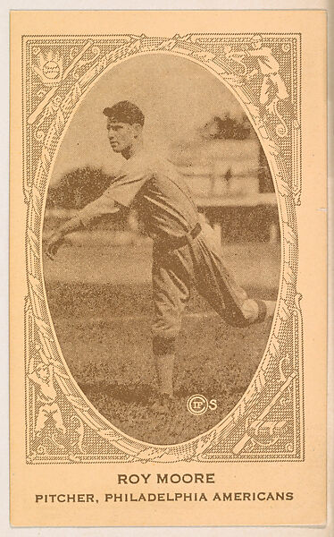 Roy Moore, Pitcher, Philadelphia Americans, from the American Caramel Baseball Players series (E120) for the American Caramel Company, Issued by American Caramel Company, Lancaster and York, Pennsylvania, Photolithograph 