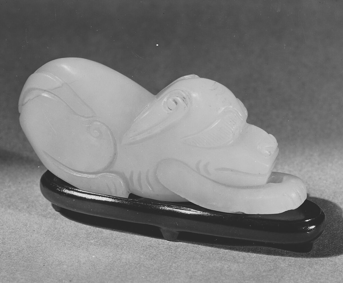 Dog, Jade, teakwood stand, China