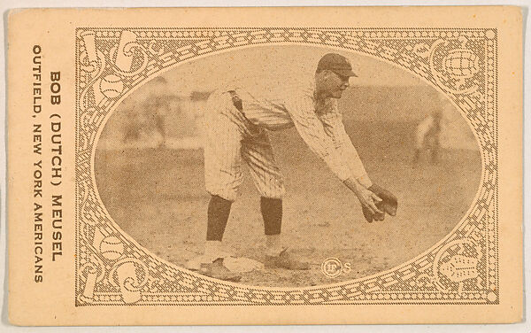 Bob (Dutch) Meusel, Outfield, New York Americans, from the American Caramel Baseball Players series (E120) for the American Caramel Company, Issued by American Caramel Company, Lancaster and York, Pennsylvania, Photolithograph 