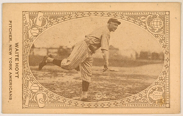 Waite Hoyt, Pitcher, New York Americans, from the American Caramel Baseball Players series (E120) for the American Caramel Company, Issued by American Caramel Company, Lancaster and York, Pennsylvania, Photolithograph 