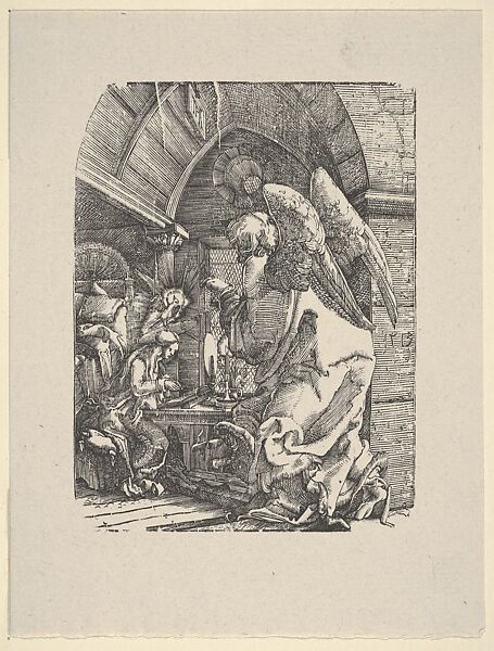 The Annunciation, Albrecht Altdorfer (German, Regensburg ca. 1480–1538 Regensburg), Woodcut; Dershau restrike, 1922 