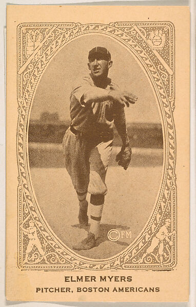 Elmer Myers, Pitcher, Boston Americans, from the American Caramel Baseball Players series (E120) for the American Caramel Company, Issued by American Caramel Company, Lancaster and York, Pennsylvania, Photolithograph 