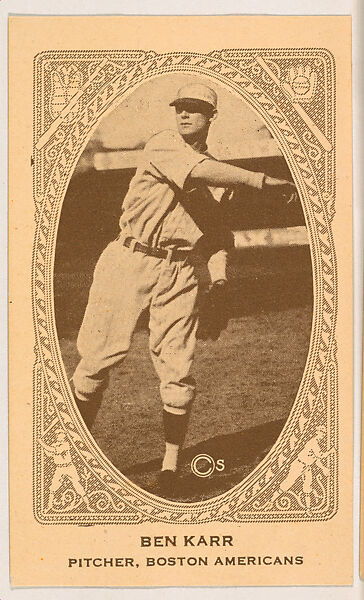 Ben Karr, Pitcher, Boston Americans, from the American Caramel Baseball Players series (E120) for the American Caramel Company, Issued by American Caramel Company, Lancaster and York, Pennsylvania, Photolithograph 