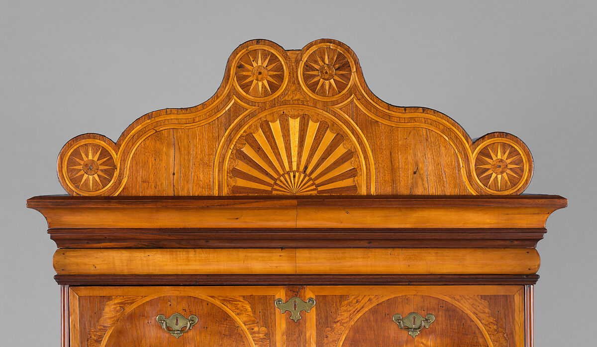 High Chest of Drawers, Walnut , white pine, burl walnut veneers, mahogany; brass, American