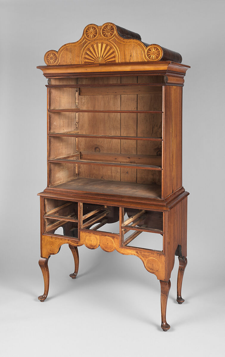 High Chest of Drawers, Walnut , white pine, burl walnut veneers, mahogany; brass, American