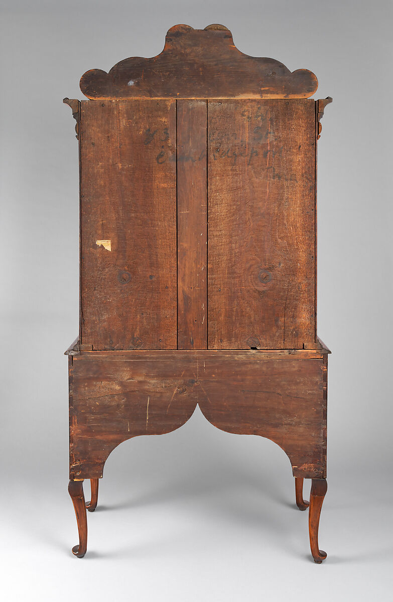 High Chest of Drawers, Walnut , white pine, burl walnut veneers, mahogany; brass, American