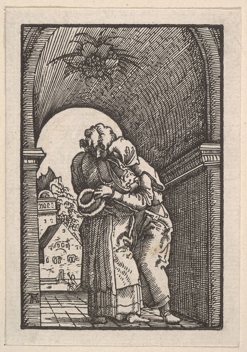 Meeting of Joachim and Anna at the Golden Gate, from The Fall and Salvation of Mankind Through the Life and Passion of Christ, Albrecht Altdorfer (German, Regensburg ca. 1480–1538 Regensburg), Woodcut 