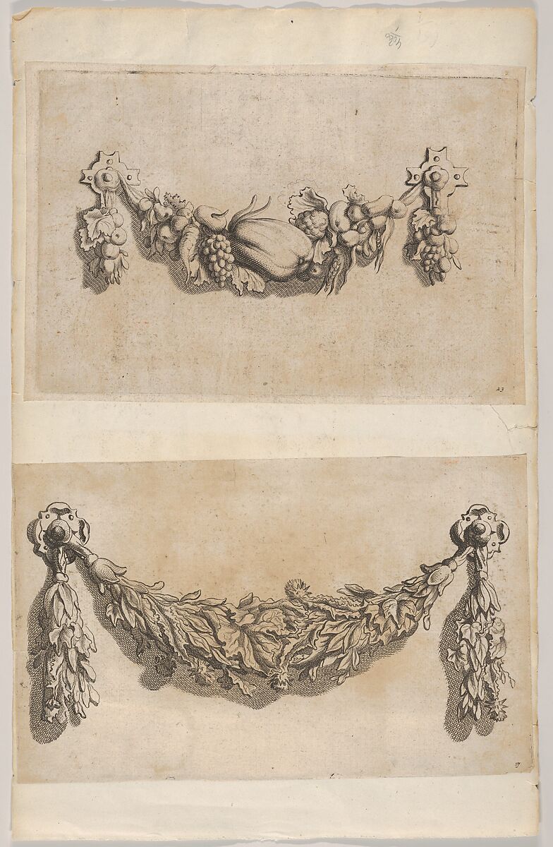 Design for a Garland from 'Various New Festoons, Part II' (Verscheide Nieuwe Festonnen, tweede deel), Michiel Mosyn (Dutch, born 1630), Etching 