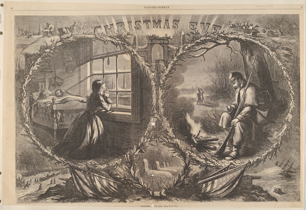 Christmas Eve, 1862 (from "Harper's Weekly," vol. 7, pp. 8-9), Thomas Nast (American (born Germany), Landau 1840–1902 Guayaquil), Wood engraving 