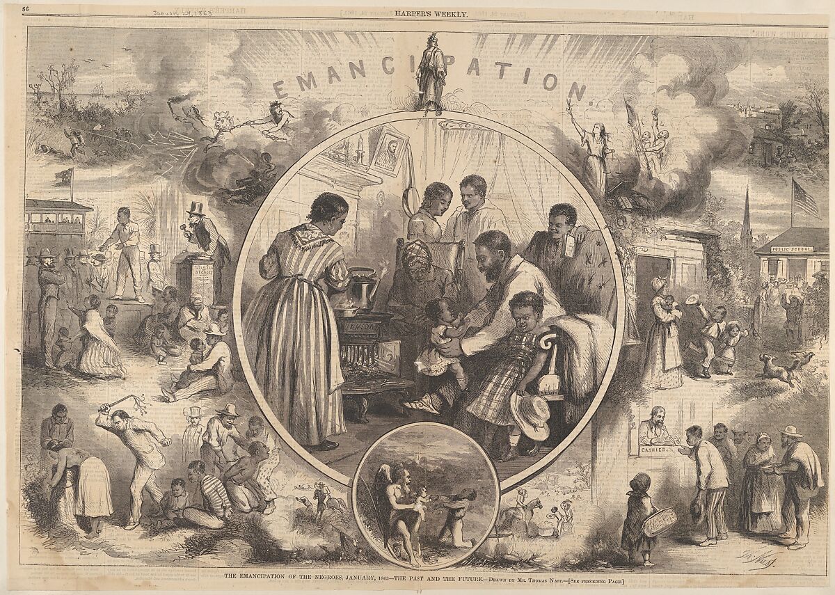 Emancipation of the Negroes – The Past and the Future (from "Harper's Weekly"), Thomas Nast (American (born Germany), Landau 1840–1902 Guayaquil), Wood engraving 