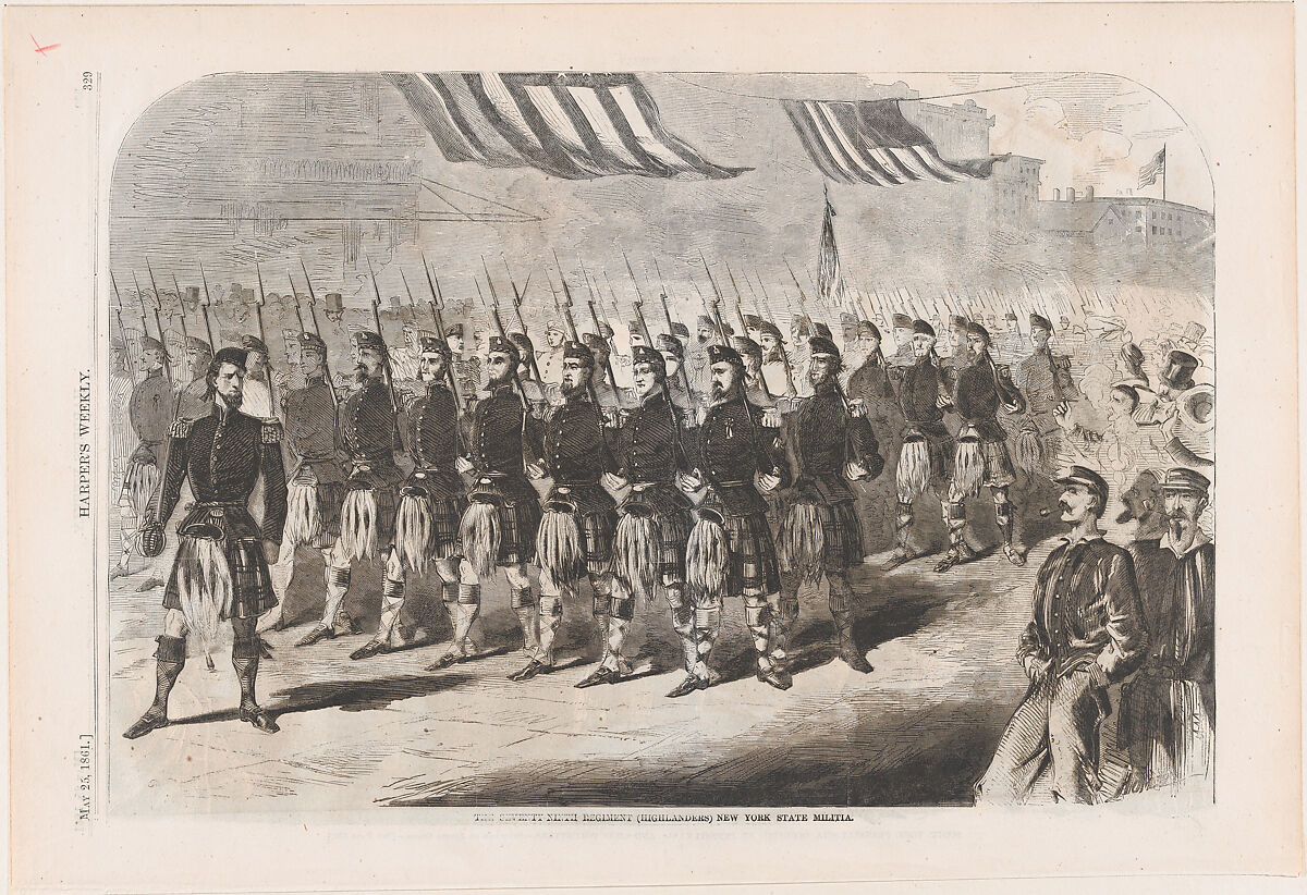 The Seventy Ninth Regiment (Highlanders), New York State Militia (from "Harper's Weekly," Vol. 5, p. 329), After Winslow Homer (American, Boston, Massachusetts 1836–1910 Prouts Neck, Maine), Wood engraving 
