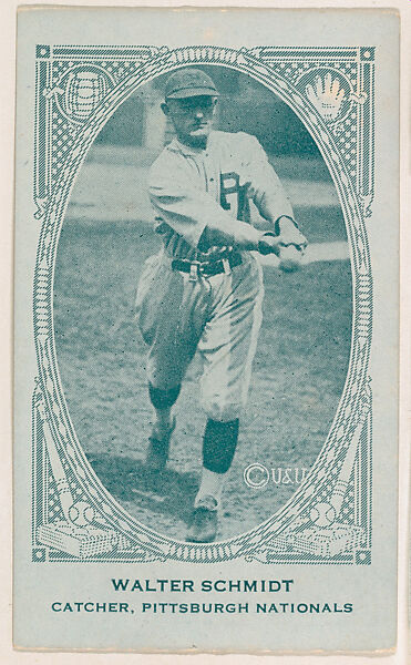 Walter Schmidt, Catcher, Pittsburgh Nationals, from the American Caramel Baseball Players series (E120) for the American Caramel Company, Issued by American Caramel Company, Lancaster and York, Pennsylvania, Photolithograph 