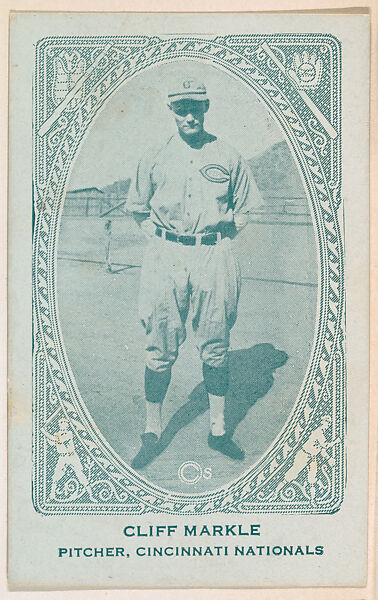 Cliff Markle, Pitcher, Cincinnati Nationals, from the American Caramel Baseball Players series (E120) for the American Caramel Company, Issued by American Caramel Company, Lancaster and York, Pennsylvania, Photolithograph 