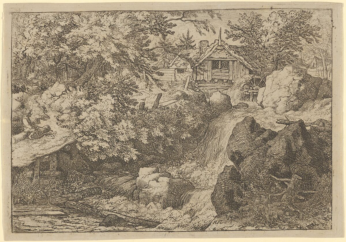 The Cascade Near the Watermill, Allart van Everdingen (Dutch, Alkmaar 1621–1675 Amsterdam), Engraving; fifth state of five 