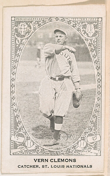 Vern Clemons, Catcher, St. Louis Nationals, from the American Caramel Baseball Players series (E120) for the American Caramel Company, Issued by American Caramel Company, Lancaster and York, Pennsylvania, Photolithograph 