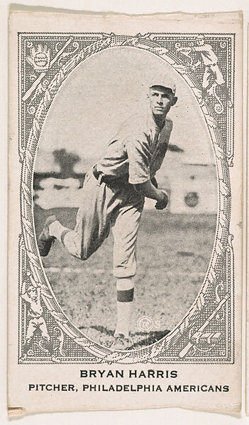 Bryan Harris, Pitcher, Philadelphia Americans, from the American Caramel Baseball Players series (E120) for the American Caramel Company, Issued by American Caramel Company, Lancaster and York, Pennsylvania, Photolithograph 