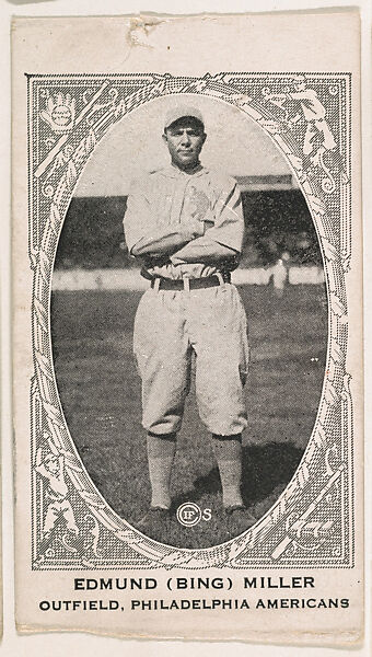 Edmund (Bing) Miller, Outfield, Phildelphia Americans, from the American Caramel Baseball Players series (E120) for the American Caramel Company, Issued by American Caramel Company, Lancaster and York, Pennsylvania, Photolithograph 