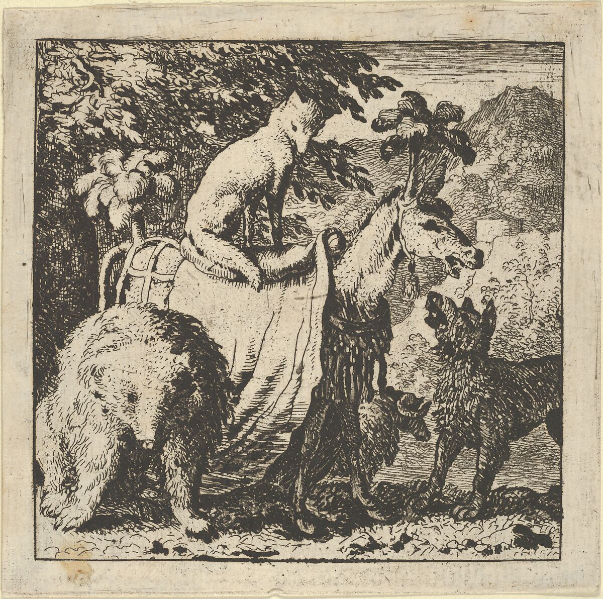 Renard Mounted on an Ass from Hendrick van Alcmar's Renard The Fox, Allart van Everdingen (Dutch, Alkmaar 1621–1675 Amsterdam), Engraving; second state of five 