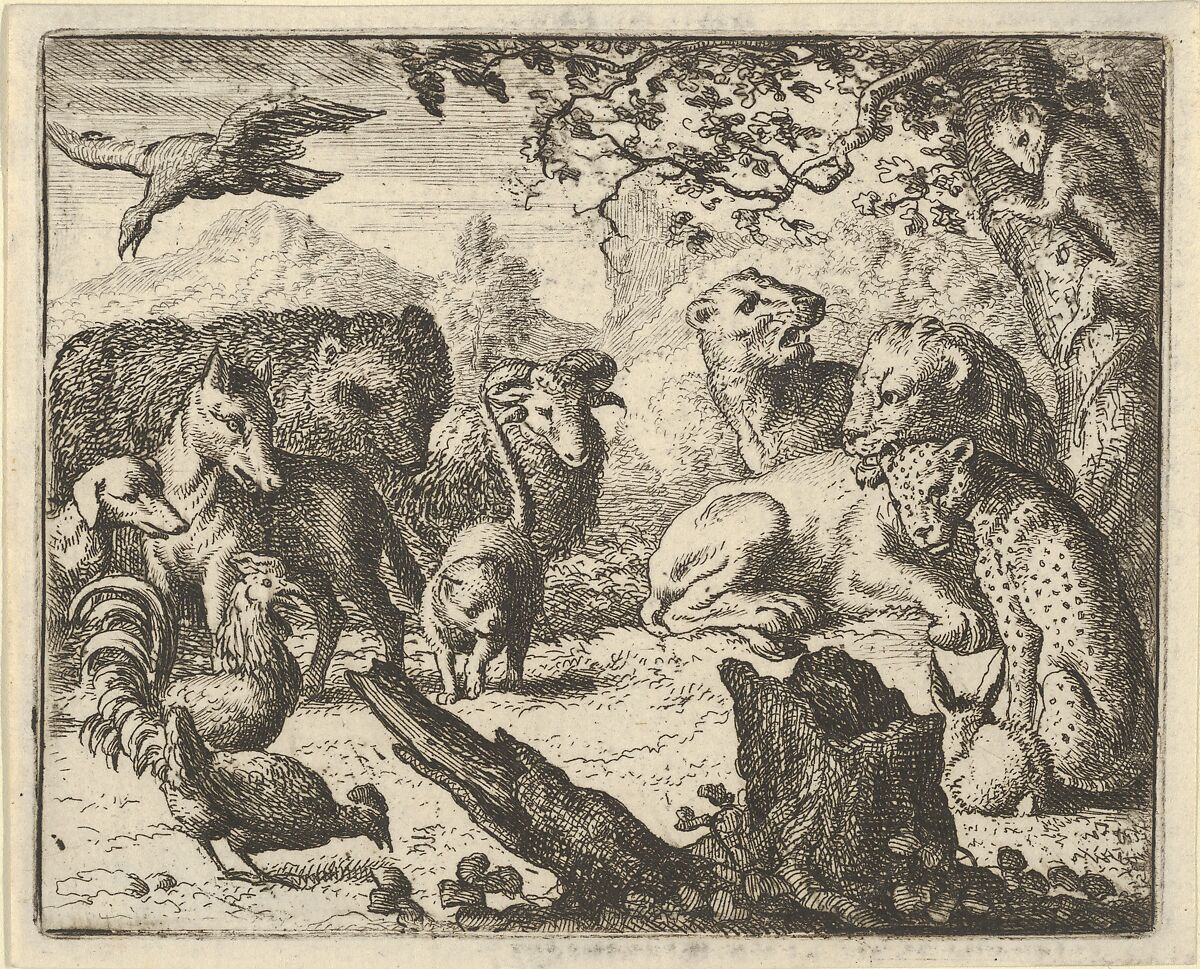 The Lion Announces a Durable Peace to the Animals who Surround Him from Hendrick van Alcmar's Renard The Fox, Allart van Everdingen (Dutch, Alkmaar 1621–1675 Amsterdam), Engraving; third state of five 