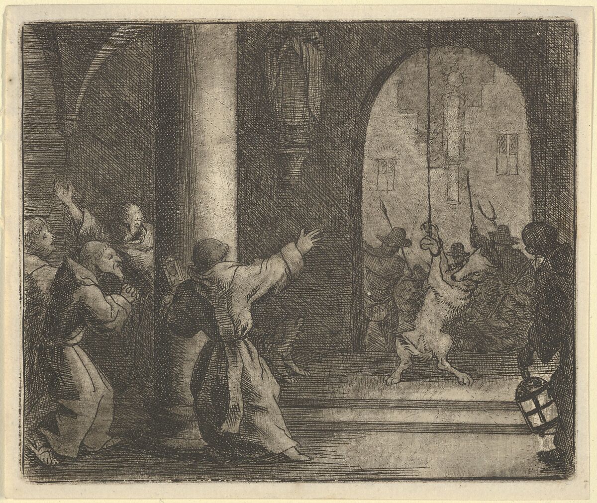 The Wolf Rings the Bells of a Convent from Hendrick van Alcmar's Renard The Fox, Allart van Everdingen (Dutch, Alkmaar 1621–1675 Amsterdam), Engraving; fifth state of six 