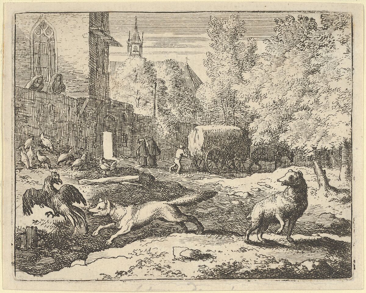 Renard Wants to Find a Rooster from Hendrick van Alcmar's Renard The Fox, Allart van Everdingen (Dutch, Alkmaar 1621–1675 Amsterdam), Engraving; third state of four 
