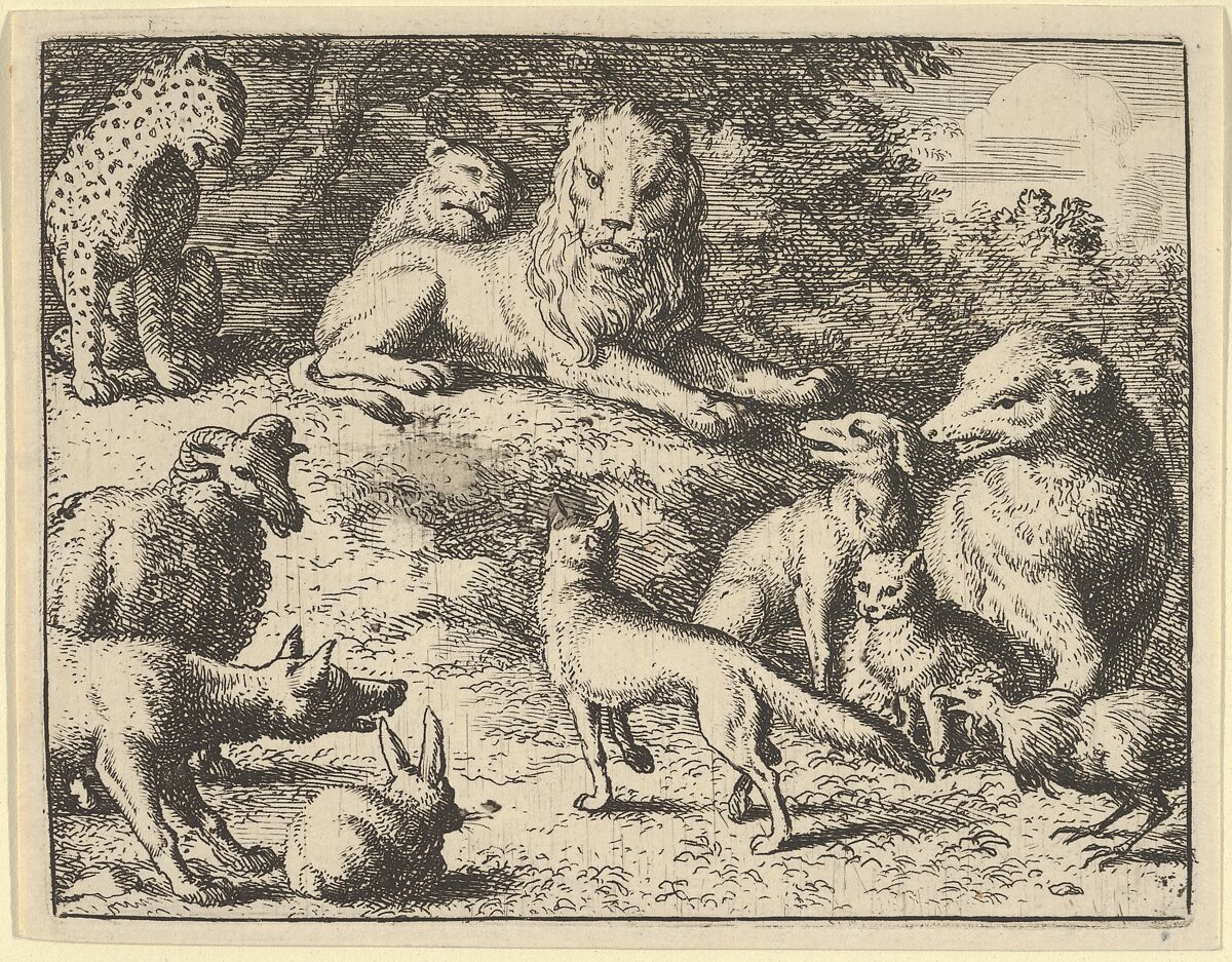 Renard is Accused by the Animals Before the Lion from Hendrick van Alcmar's Renard The Fox, Allart van Everdingen (Dutch, Alkmaar 1621–1675 Amsterdam), Engraving; third state of four 