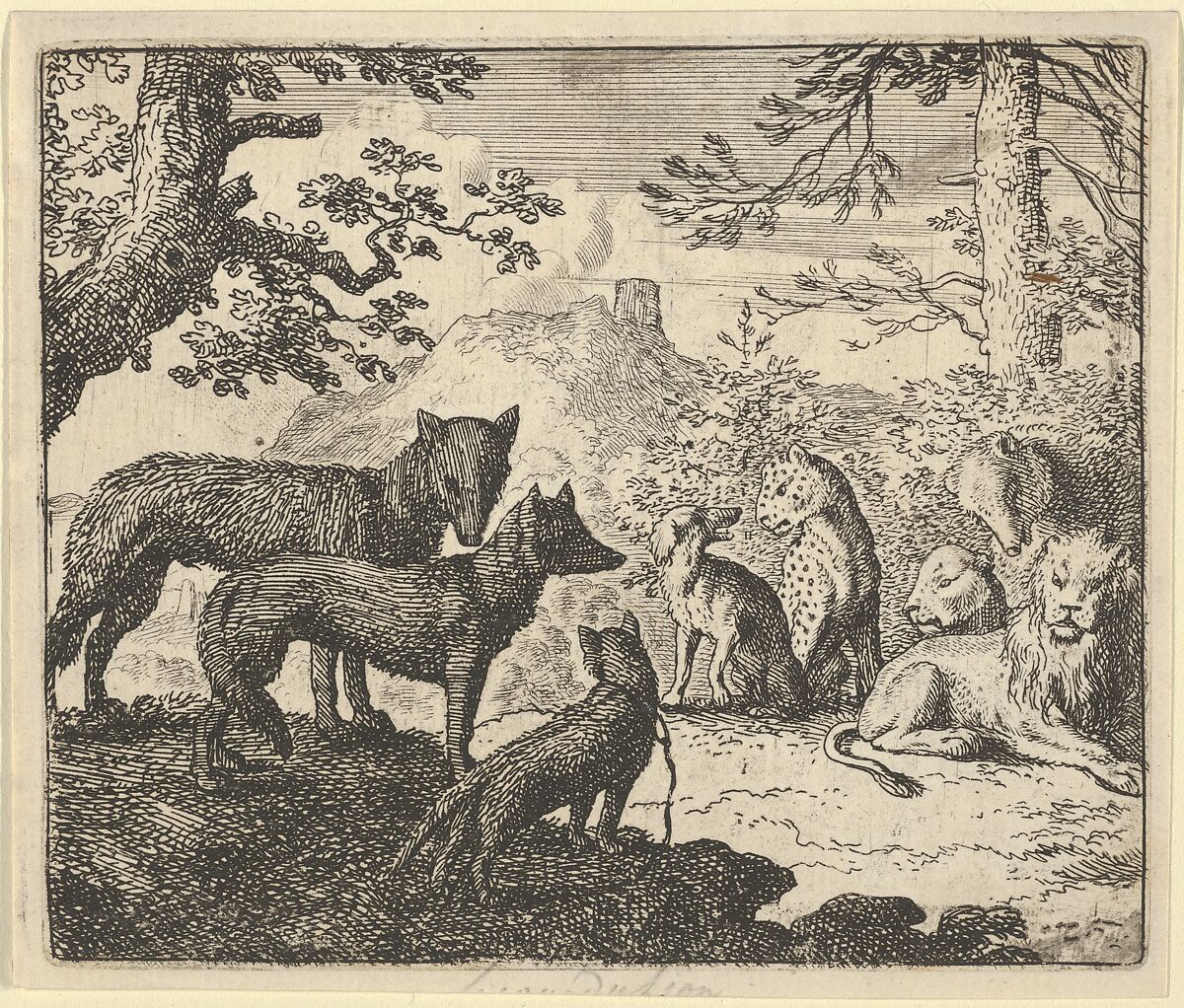 Renard's Parents Ask to Withdraw from the Court from Hendrick van Alcmar's Renard The Fox, Allart van Everdingen (Dutch, Alkmaar 1621–1675 Amsterdam), Engraving; third state of four 