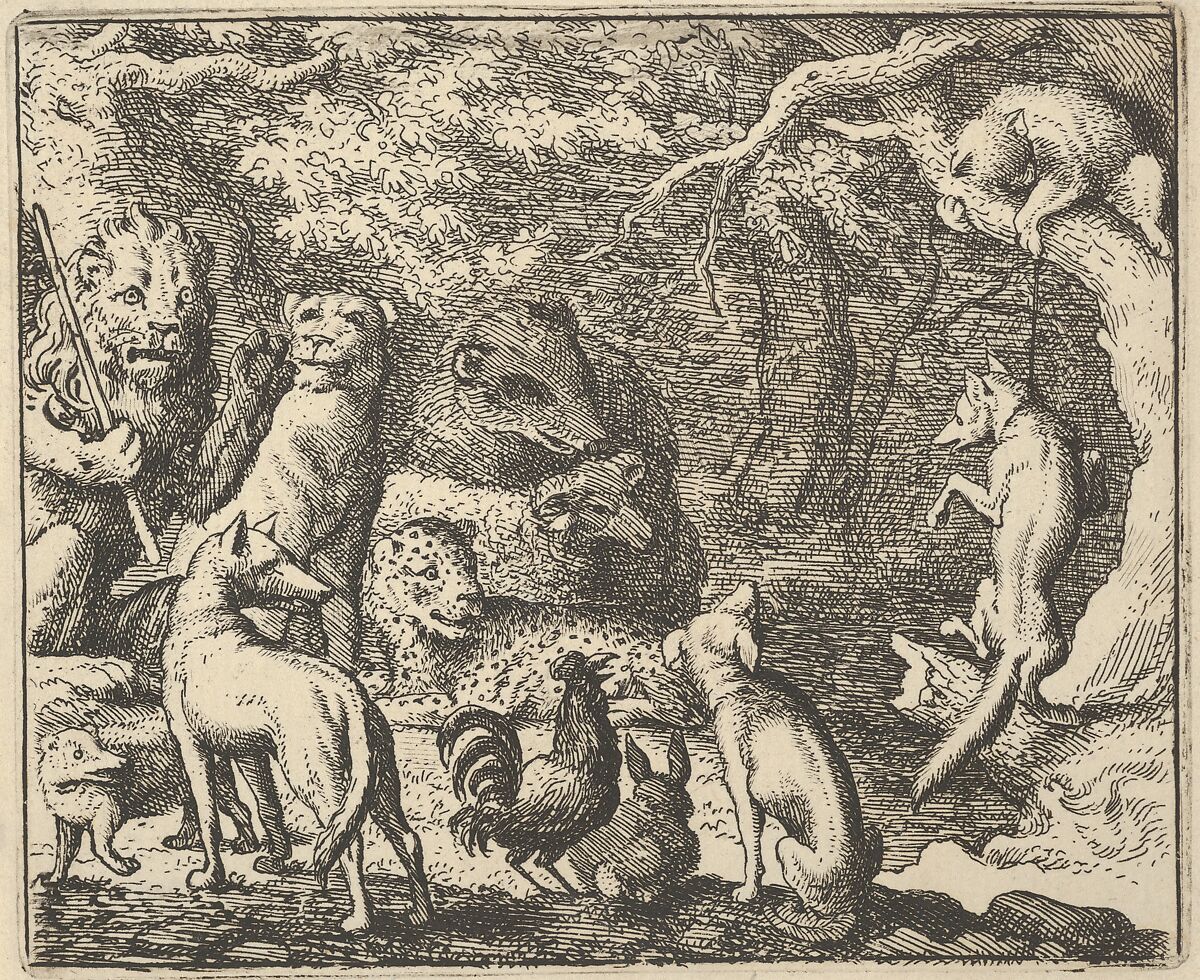 Renard Asks for Confession from Hendrick van Alcmar's Renard The Fox, Allart van Everdingen (Dutch, Alkmaar 1621–1675 Amsterdam), Engraving; third state of four 