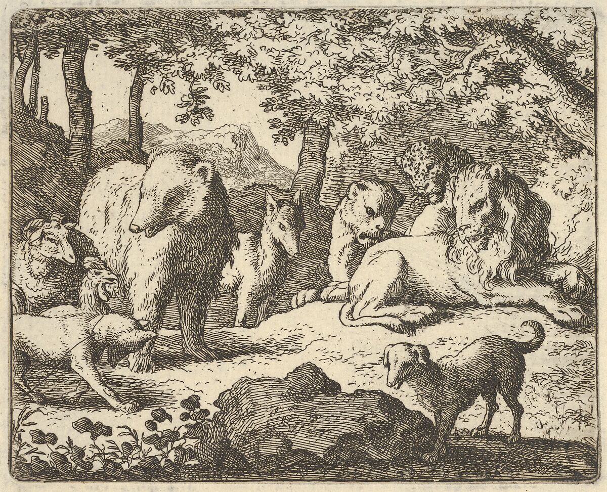 The Lion Delays Renard's Execution for a Final Interrogation from Hendrick van Alcmar's Renard The Fox, Allart van Everdingen (Dutch, Alkmaar 1621–1675 Amsterdam), Engraving; third state of four 