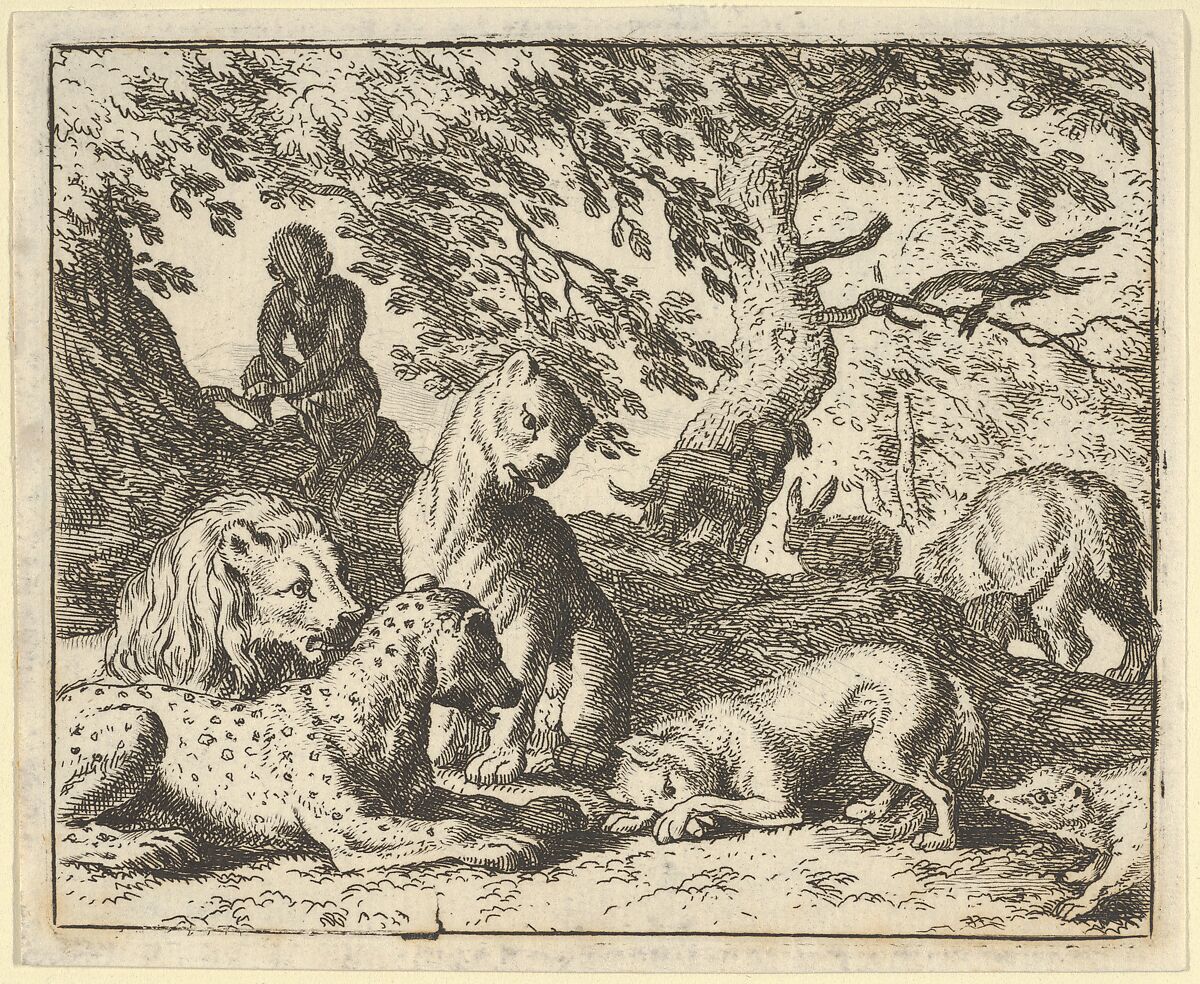 Renard Falsely Accuses His Father of Conspiring Against the Lion from Hendrick van Alcmar's Renard The Fox, Allart van Everdingen (Dutch, Alkmaar 1621–1675 Amsterdam), Engraving; third state of four 