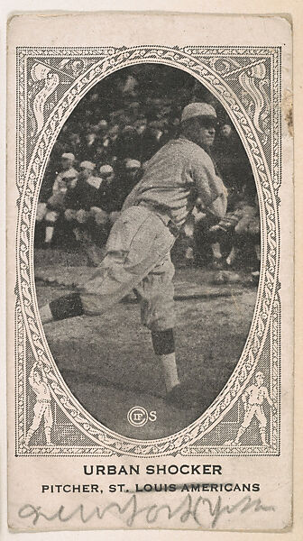 Urban Shocker, Pitcher, St. Louis Americans, from the American Caramel Baseball Players series (E120) for the American Caramel Company, Issued by American Caramel Company, Lancaster and York, Pennsylvania, Photolithograph 