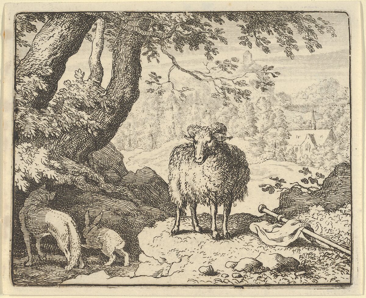 Renard Convinces the Rabbit to Enter His Burrow and Kills Him from Hendrick van Alcmar's Renard The Fox, Allart van Everdingen (Dutch, Alkmaar 1621–1675 Amsterdam), Engraving; third state of four 