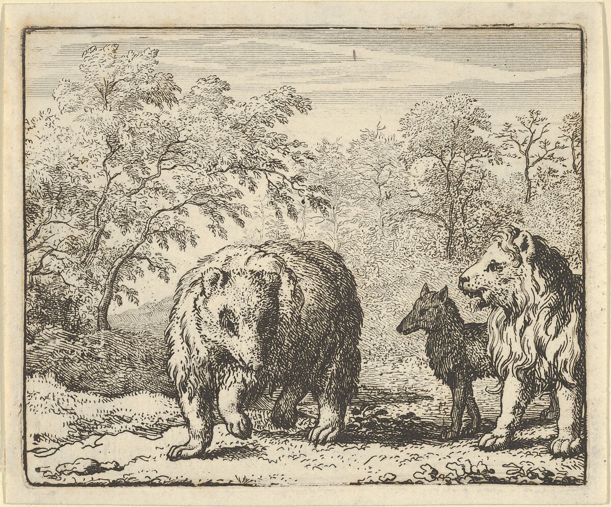 The Lion Frees the Bear and the Wolf from Hendrick van Alcmar's Renard The Fox, Allart van Everdingen (Dutch, Alkmaar 1621–1675 Amsterdam), Engraving; second state of three 