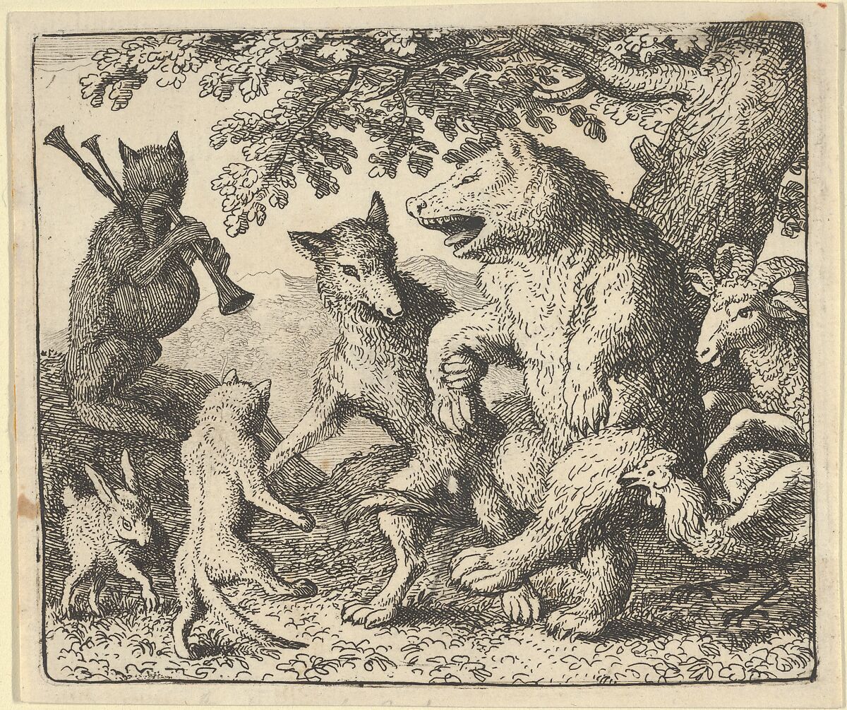 A Party in Honor of the Bear and the Wolf from Hendrick van Alcmar's Renard The Fox, Allart van Everdingen (Dutch, Alkmaar 1621–1675 Amsterdam), Engraving; second state of three 