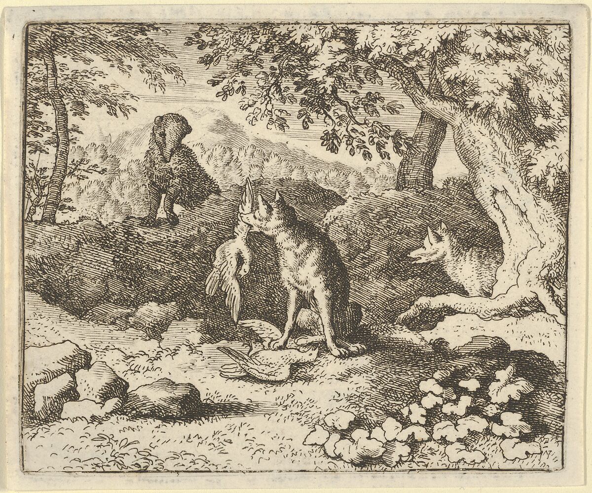 The Badger Hurries to Warn Renard of the Lion's Intention from Hendrick van Alcmar's Renard The Fox, Allart van Everdingen (Dutch, Alkmaar 1621–1675 Amsterdam), Engraving; fourth state of five 