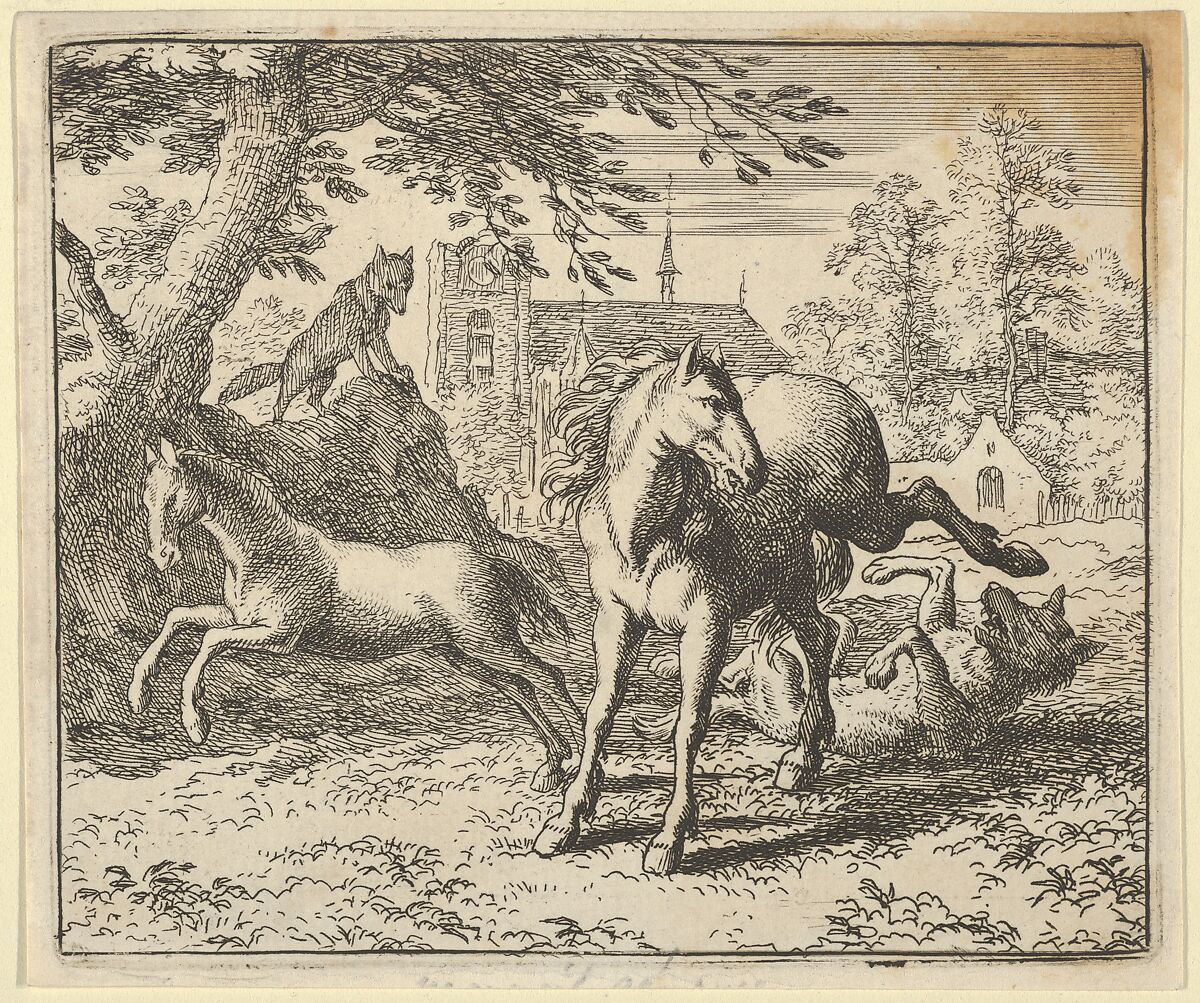 Renard Goes with the Badger to Court to Appease the Lion's Anger from Hendrick van Alcmar's Renard The Fox, Allart van Everdingen (Dutch, Alkmaar 1621–1675 Amsterdam), Engraving; third state of four 